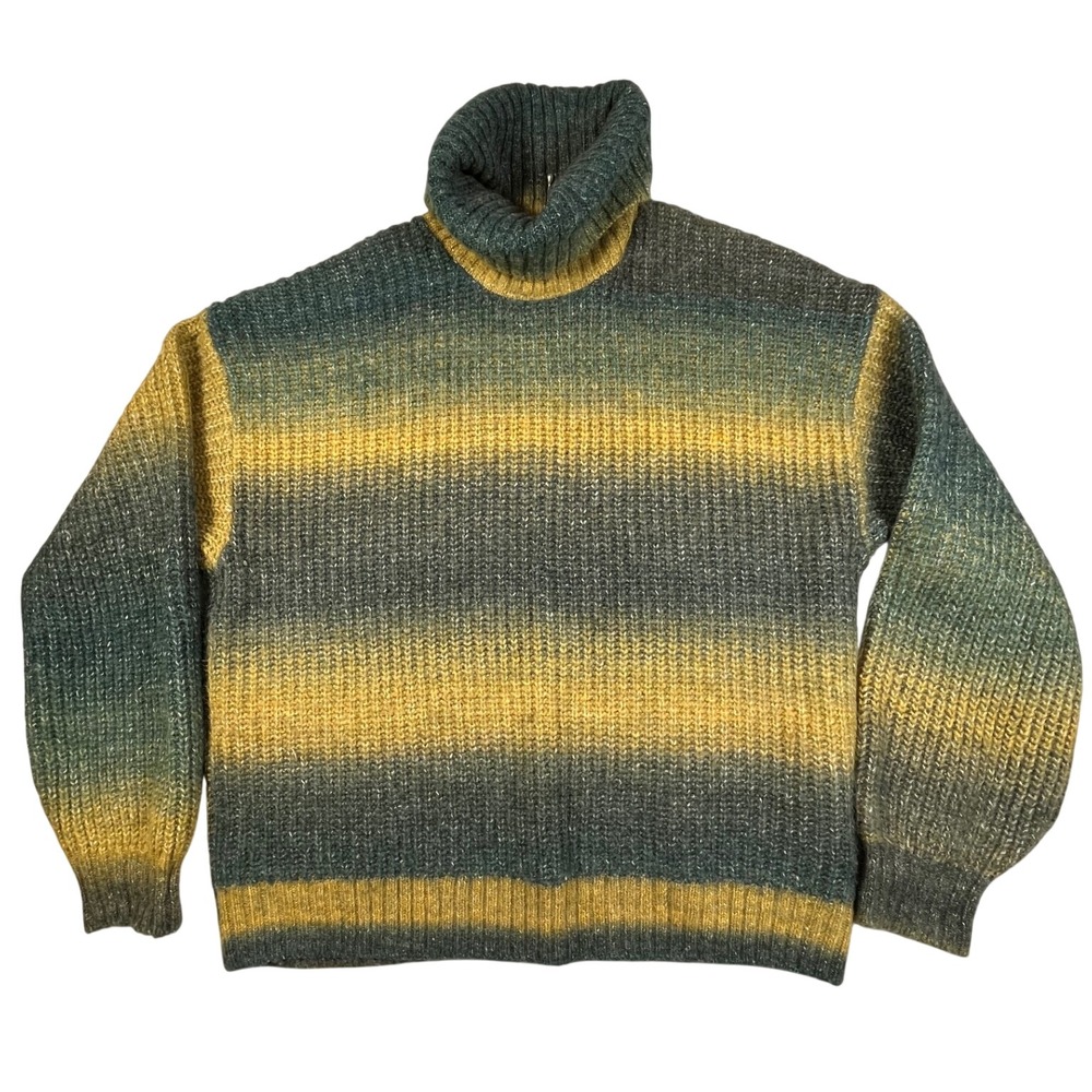 Old Navy XL Tall Chunky Stripe Turtleneck Sweater Blue Yellow Cozy Soft Knit
